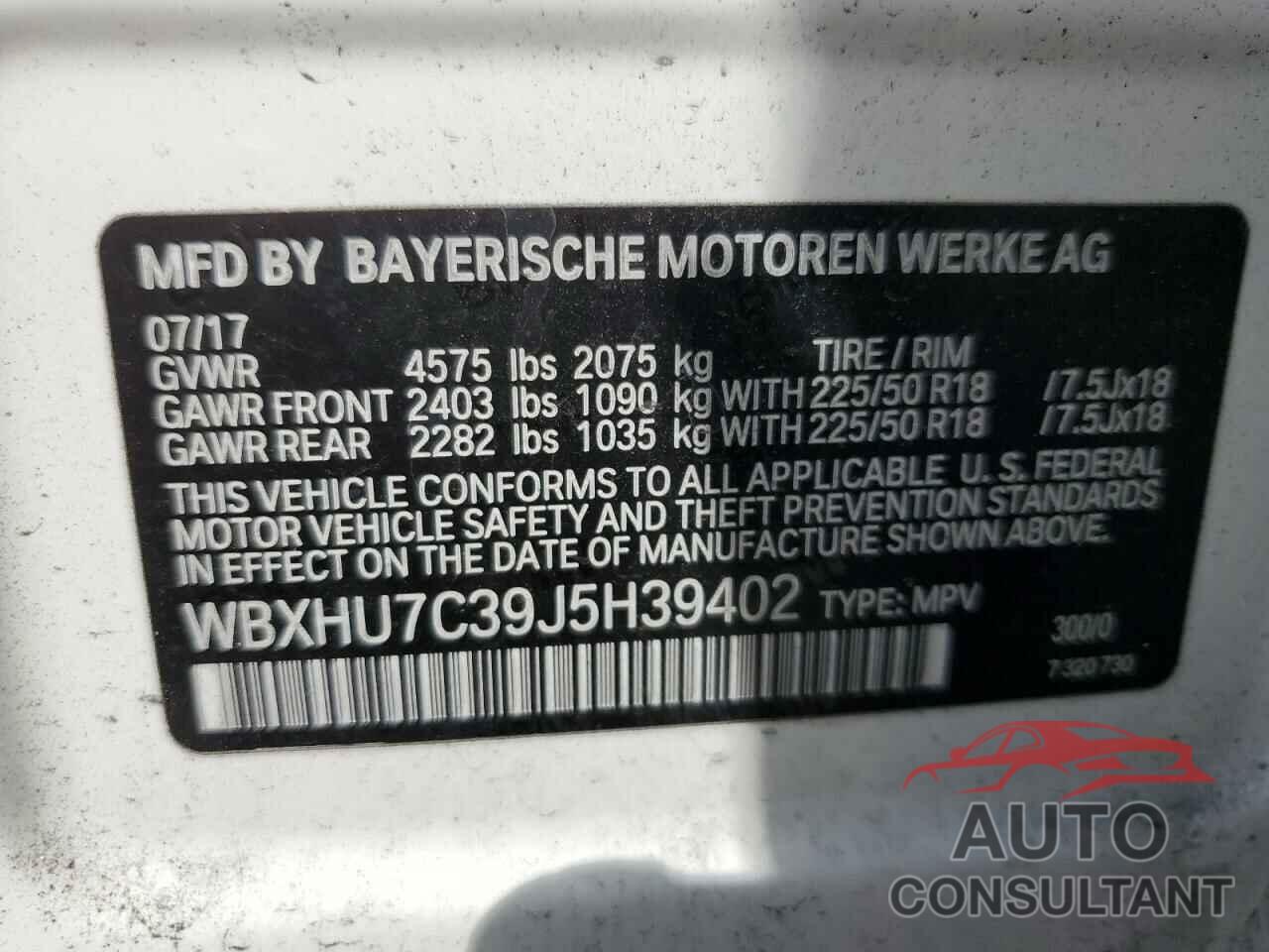 BMW X1 2018 - WBXHU7C39J5H39402