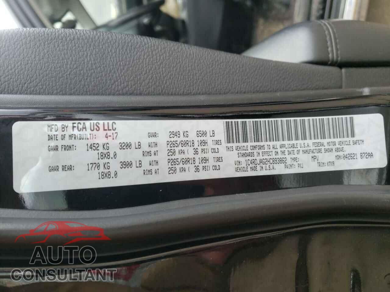 DODGE DURANGO 2017 - 1C4RDJAG2HC893862