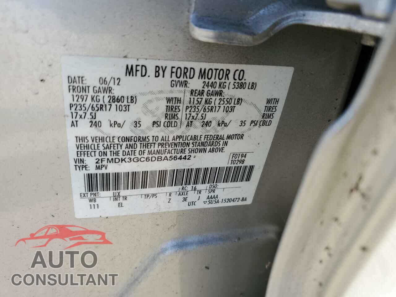FORD EDGE 2013 - 2FMDK3GC6DBA56442