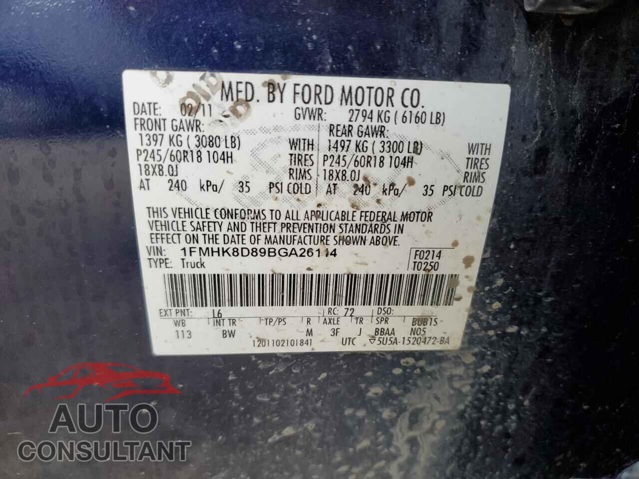 FORD EXPLORER 2011 - 1FMHK8D89BGA26114