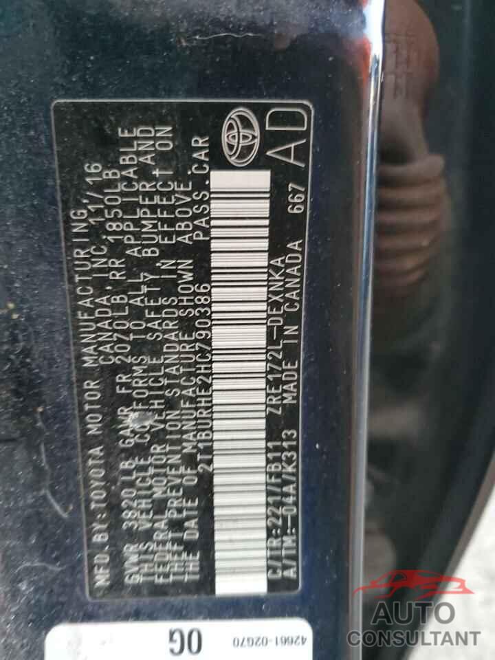 TOYOTA COROLLA 2017 - 2T1BURHE2HC790386