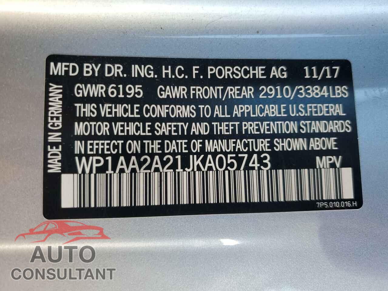 PORSCHE CAYENNE 2018 - WP1AA2A21JKA05743