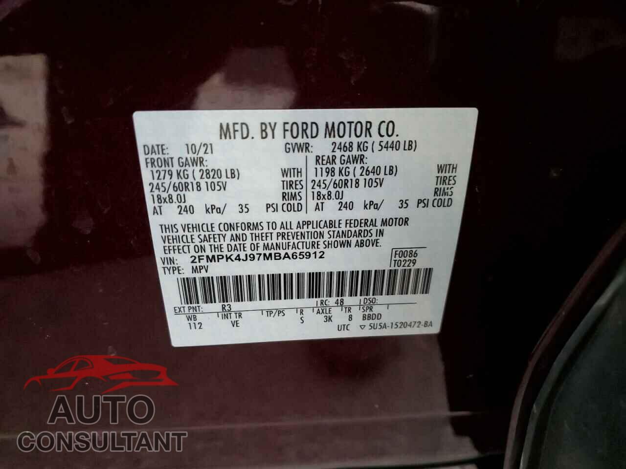 FORD EDGE 2021 - 2FMPK4J97MBA65912