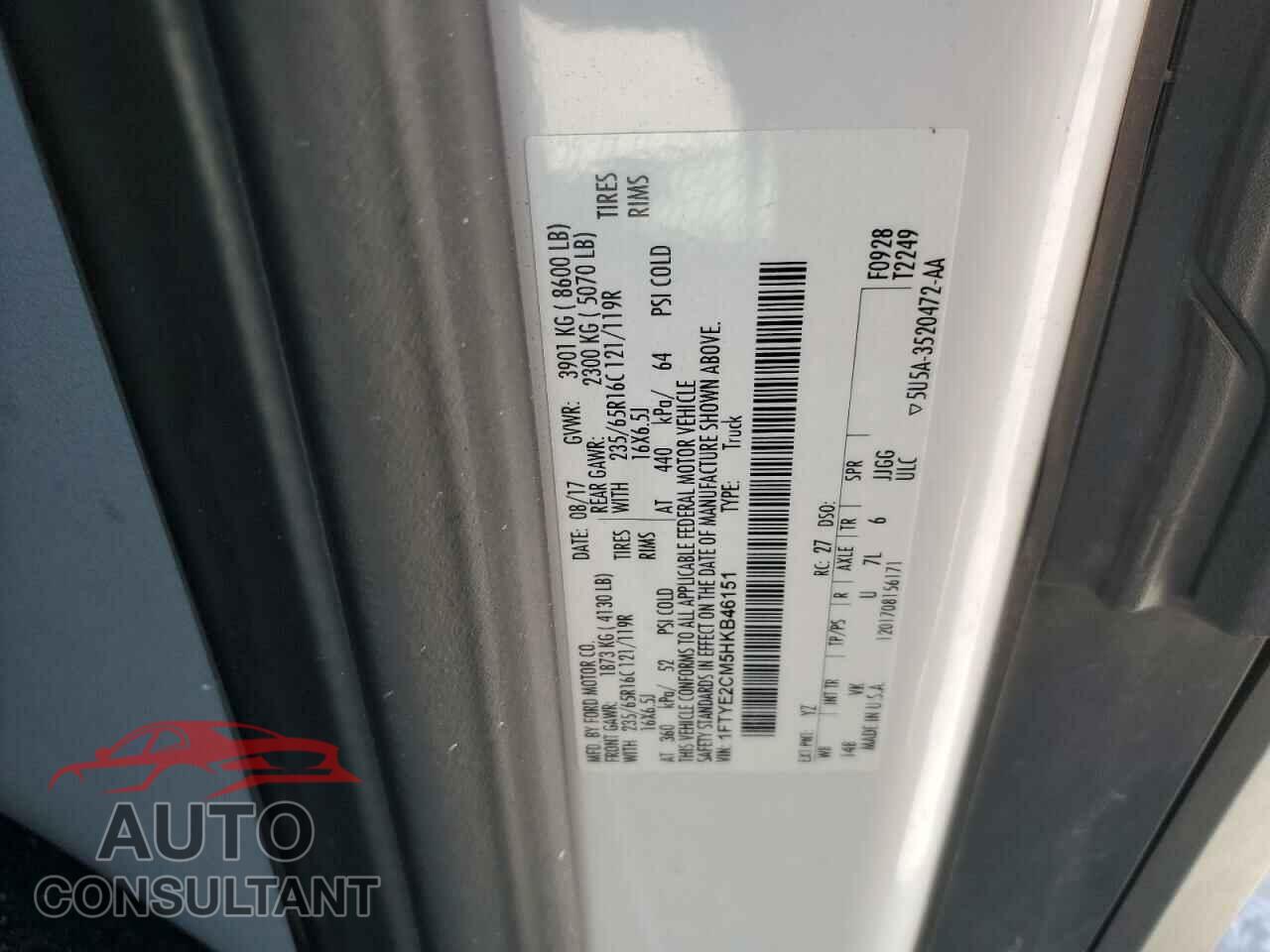 FORD TRANSIT 2017 - 1FTYE2CM5HKB46151