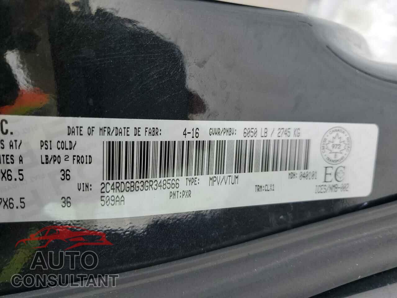 DODGE CARAVAN 2016 - 2C4RDGBG3GR348566