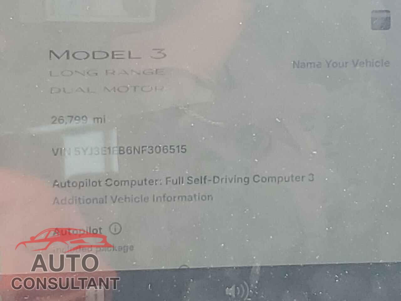 TESLA MODEL 3 2022 - 5YJ3E1EB6NF306515