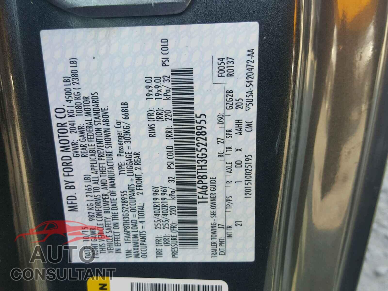 FORD MUSTANG 2016 - 1FA6P8TH3G5228955