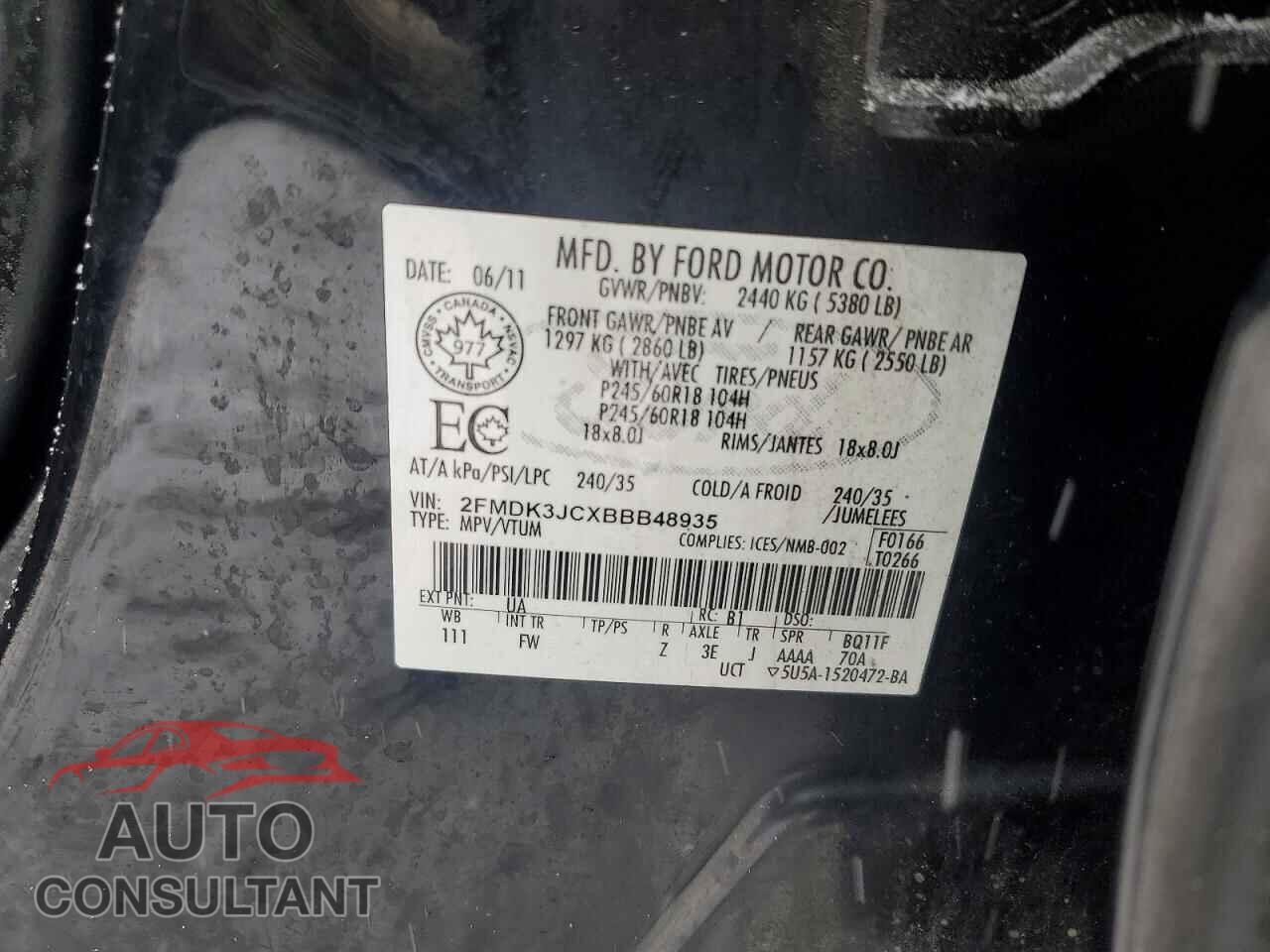 FORD EDGE 2011 - 2FMDK3JCXBBB48935