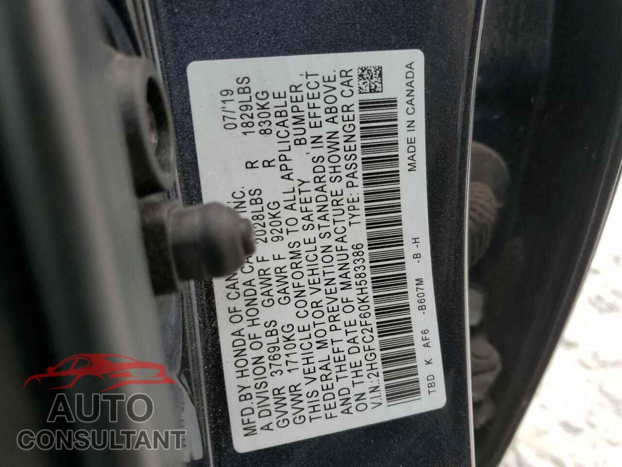 HONDA CIVIC 2019 - 2HGFC2F60KH583386