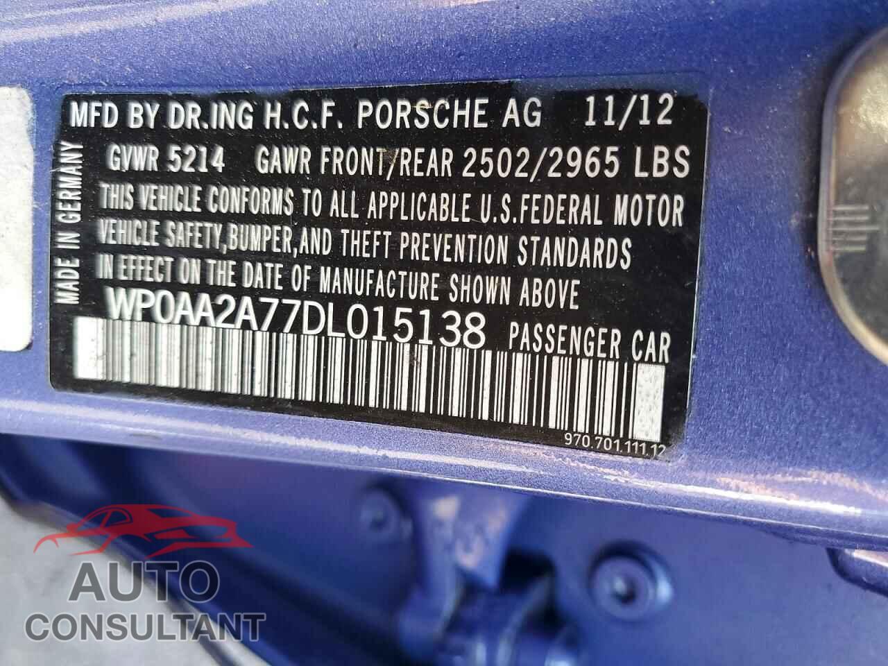 PORSCHE PANAMERA 2013 - WP0AA2A77DL015138