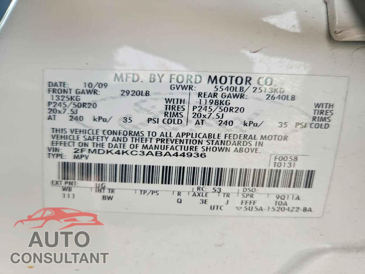 FORD EDGE 2010 - 2FMDK4KC3ABA44936