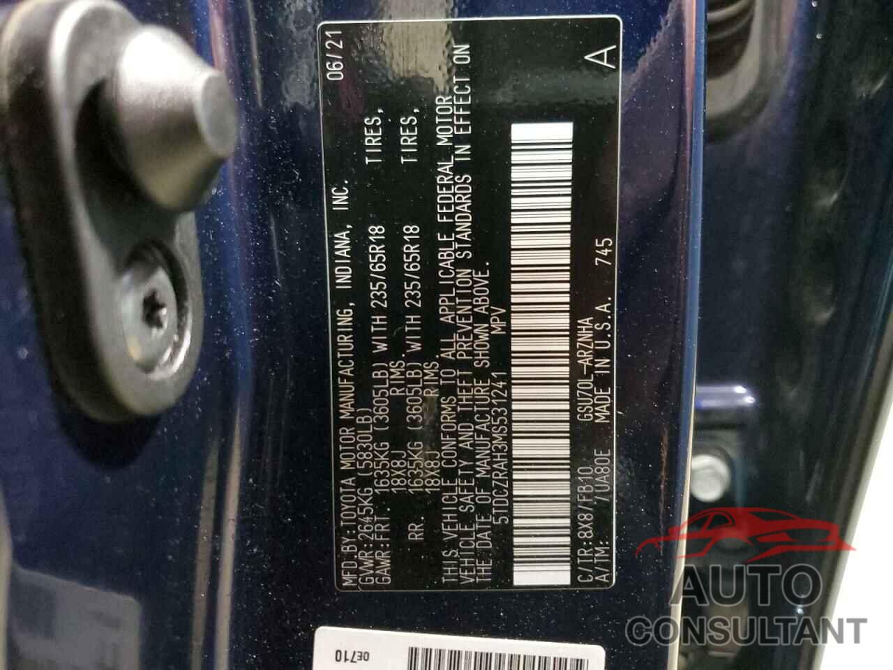 TOYOTA HIGHLANDER 2021 - 5TDCZRAH3MS531241