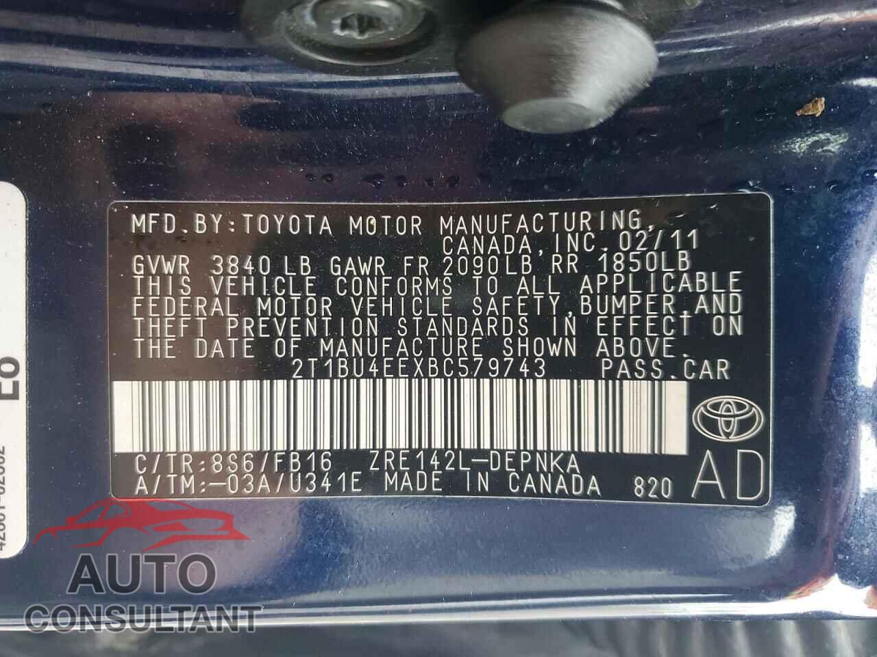 TOYOTA COROLLA 2011 - 2T1BU4EEXBC579743