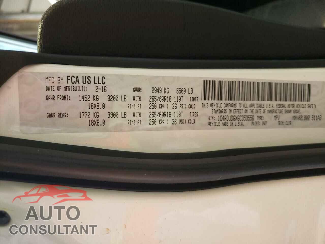 DODGE DURANGO 2016 - 1C4RDJDGXGC353556