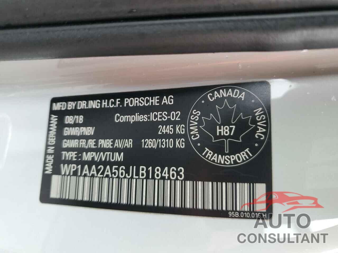 PORSCHE MACAN 2018 - WP1AA2A56JLB18463