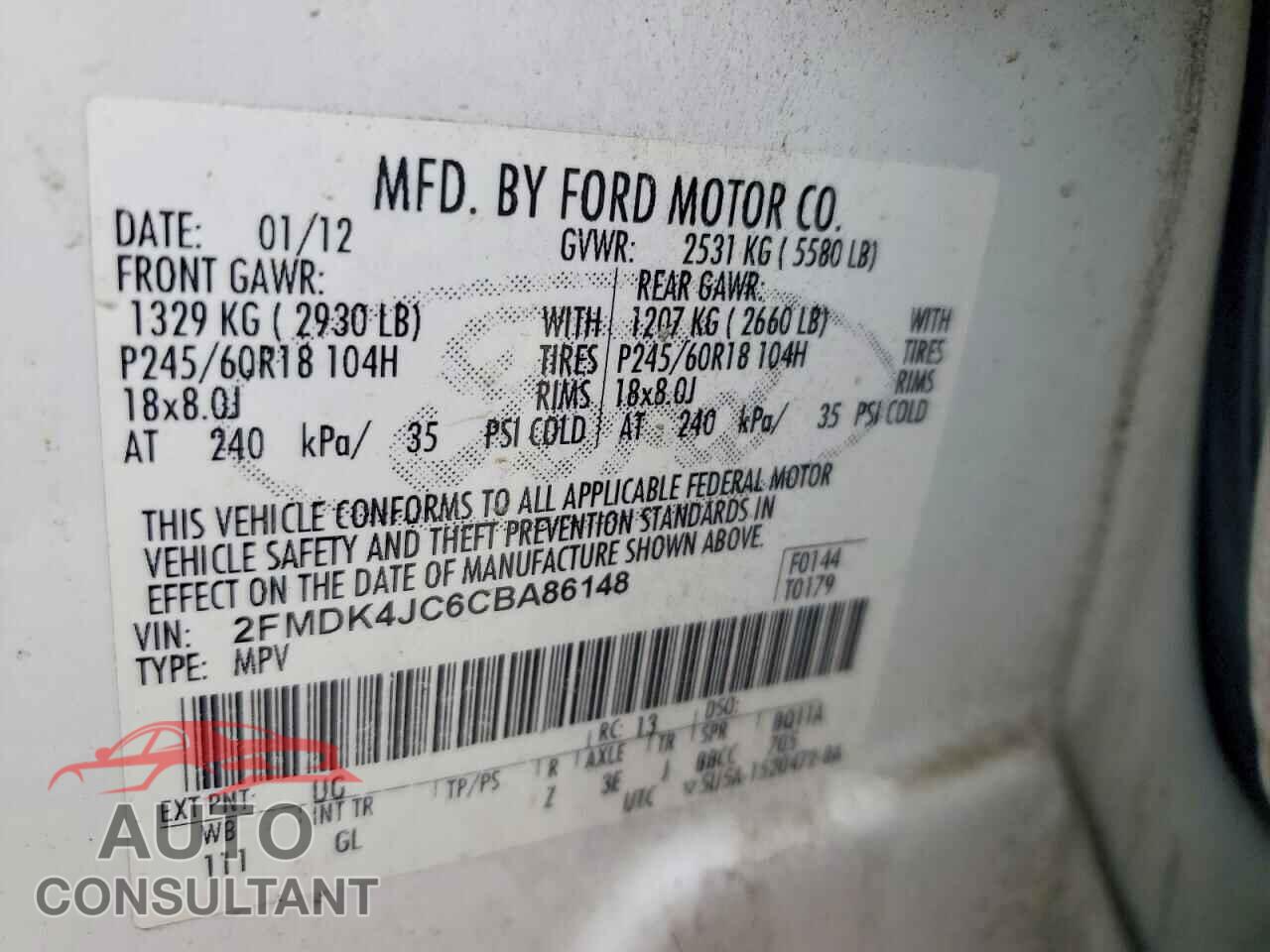 FORD EDGE 2012 - 2FMDK4JC6CBA86148