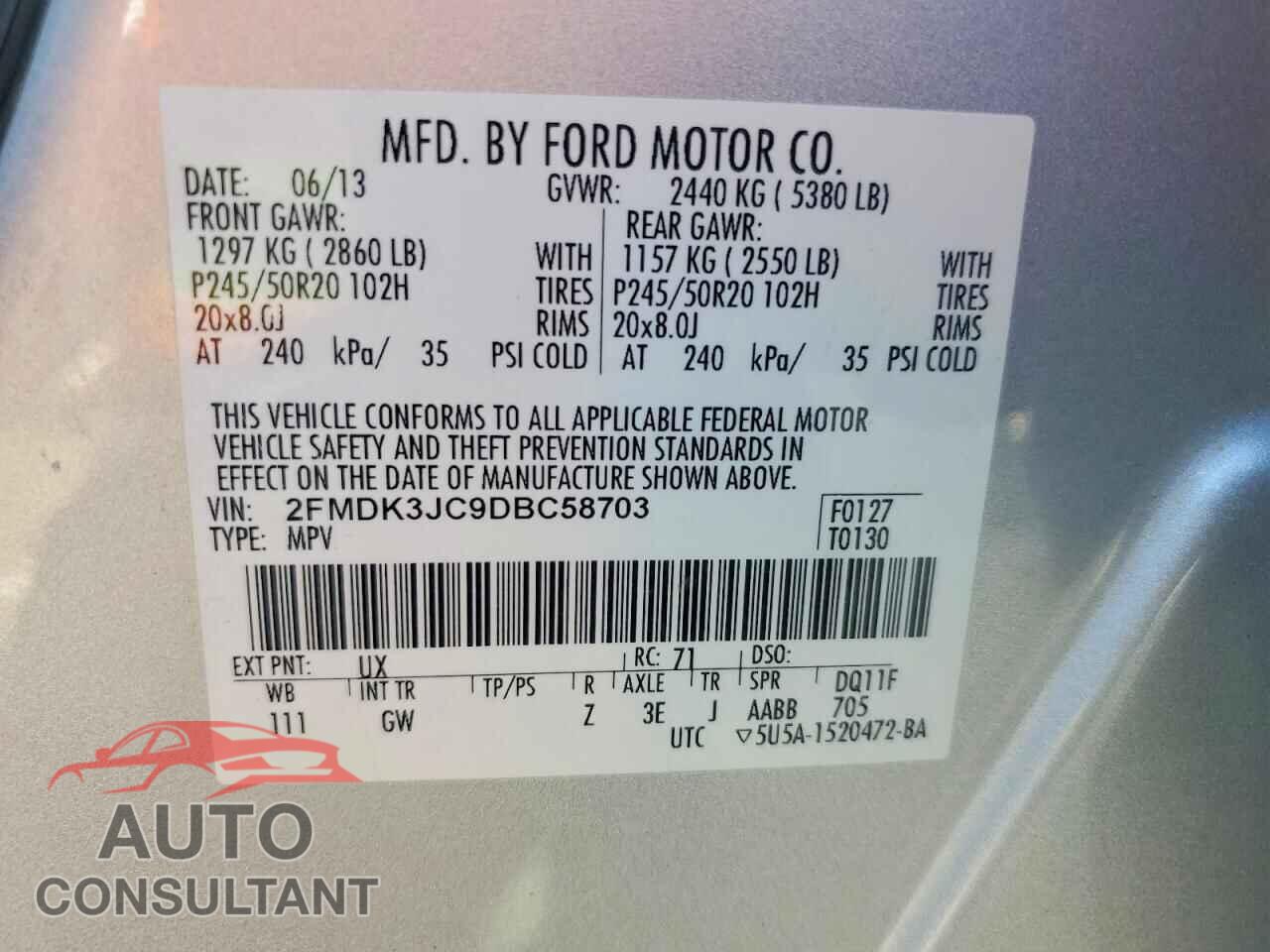 FORD EDGE 2013 - 2FMDK3JC9DBC58703