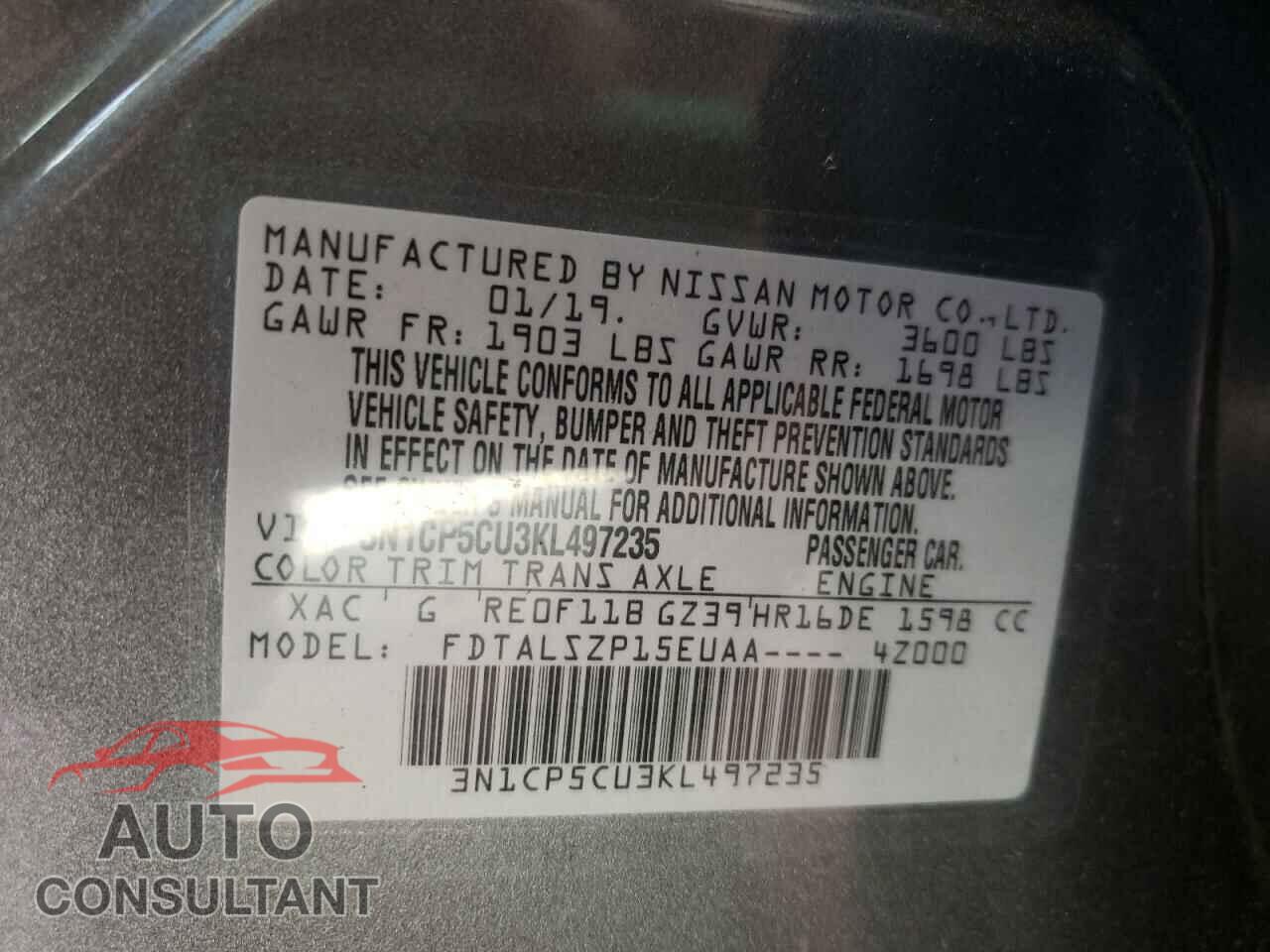 NISSAN KICKS 2019 - 3N1CP5CU3KL497235
