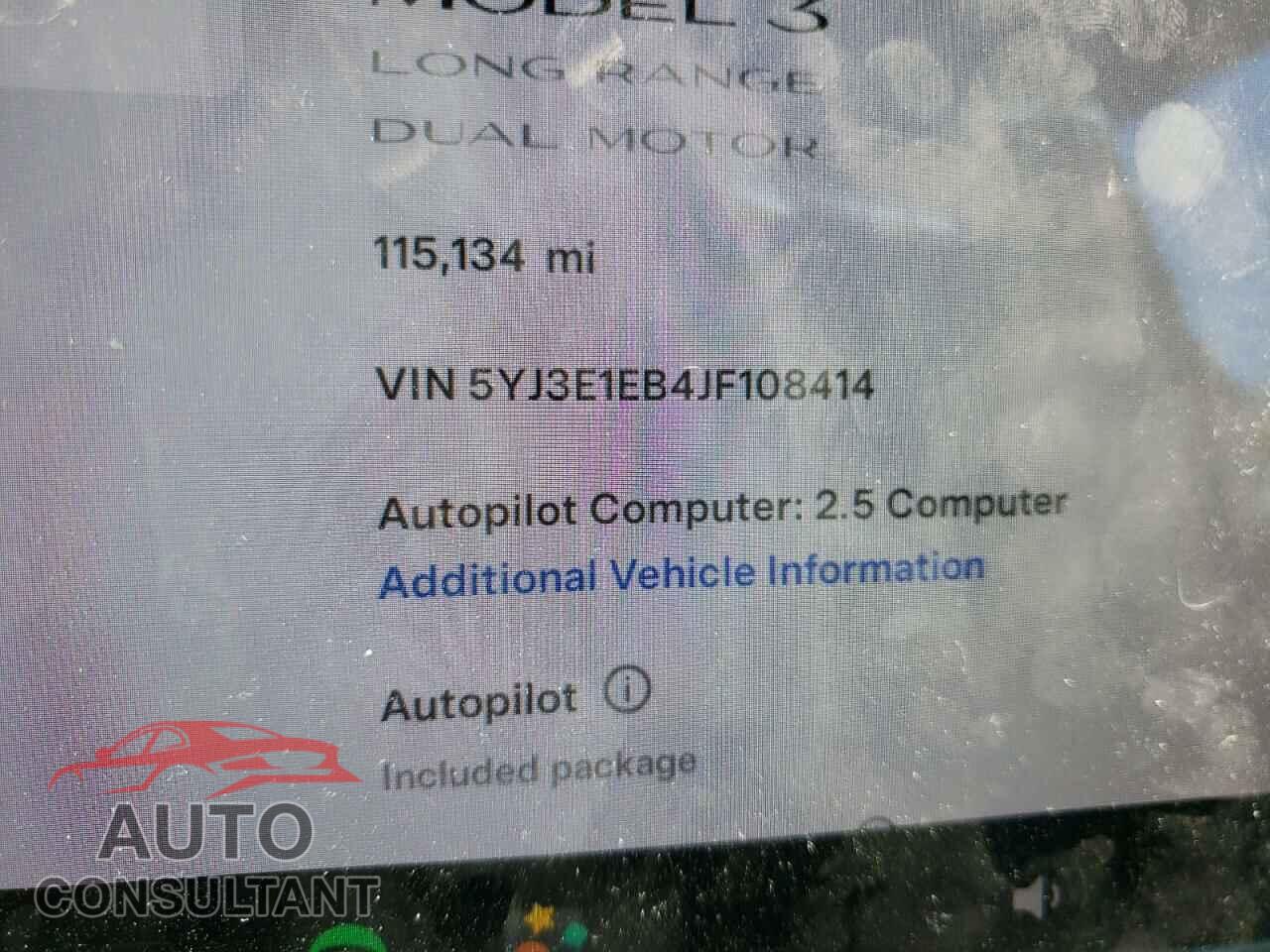TESLA MODEL 3 2018 - 5YJ3E1EB4JF108414