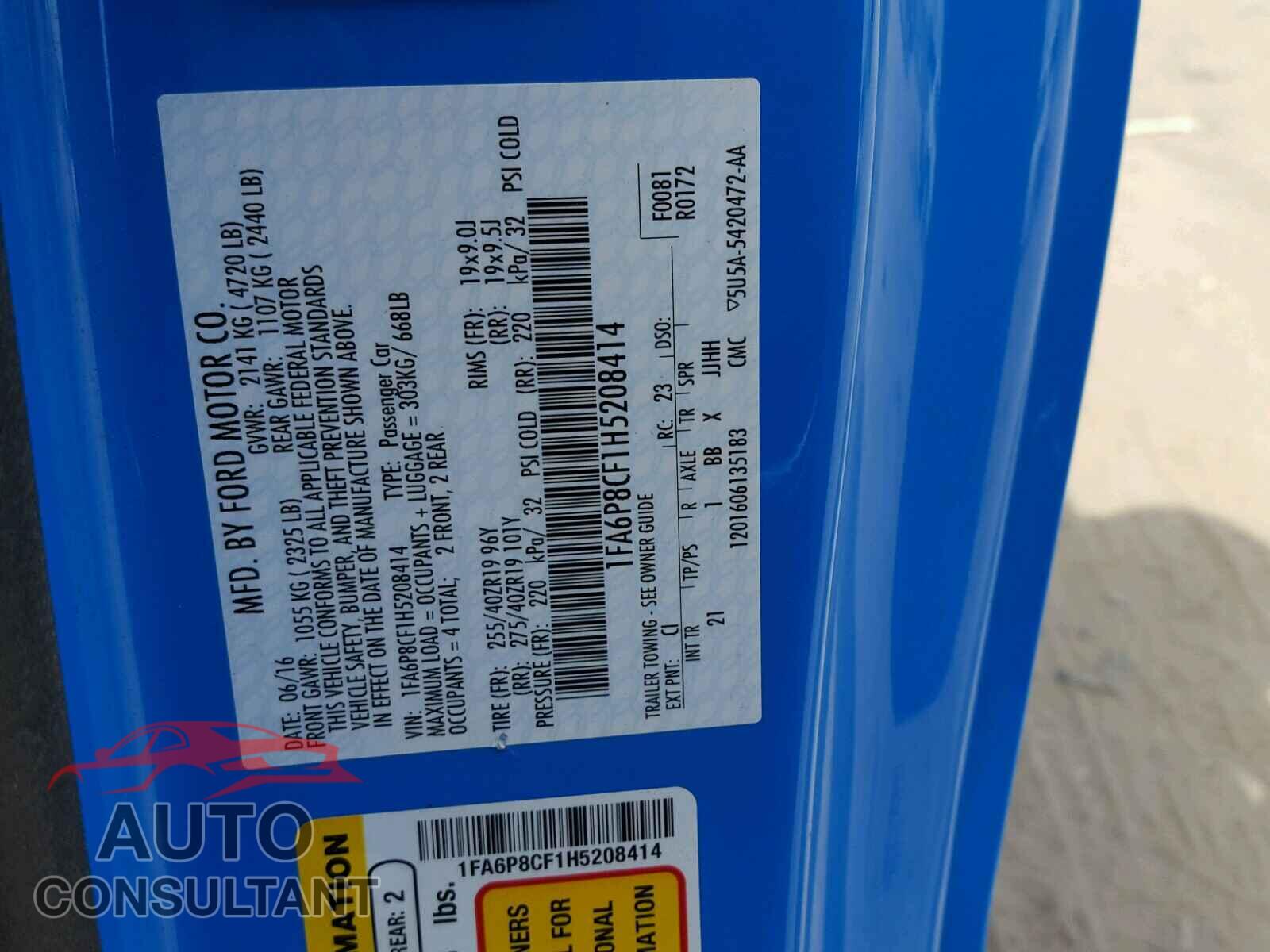 FORD MUSTANG 2017 - 1FA6P8CF1H5208414