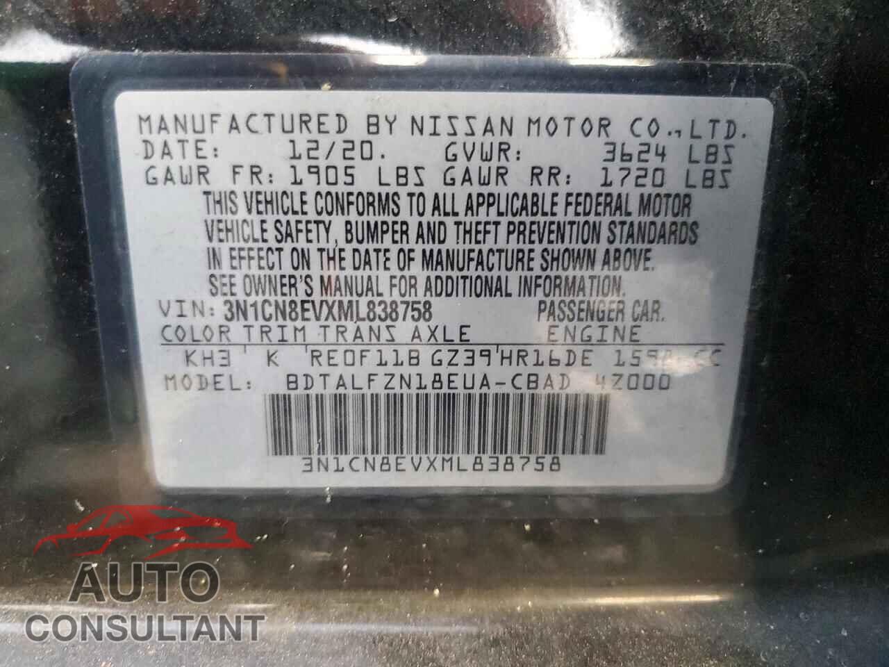NISSAN VERSA 2021 - 3N1CN8EVXML838758