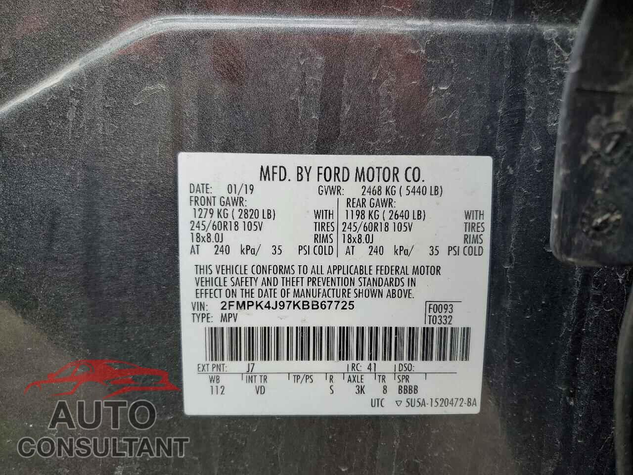 FORD EDGE 2019 - 2FMPK4J97KBB67725