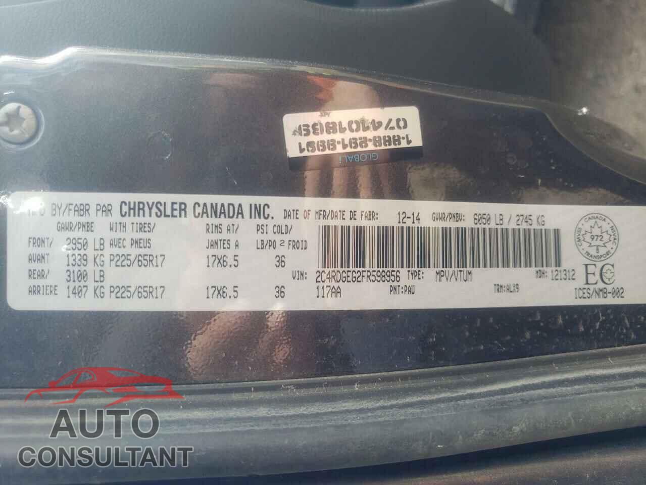 DODGE CARAVAN 2015 - 2C4RDGEG2FR598956