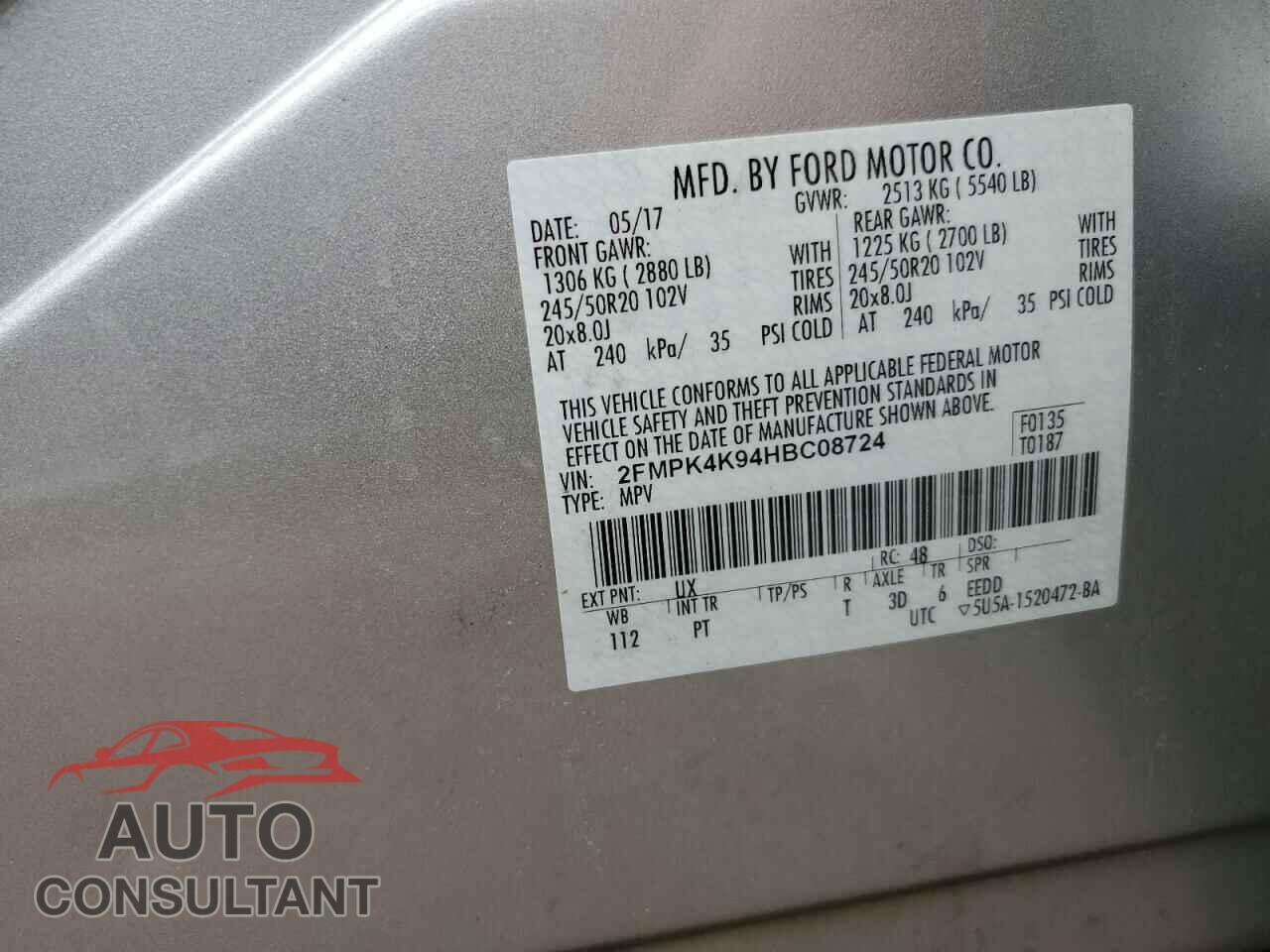 FORD EDGE 2017 - 2FMPK4K94HBC08724