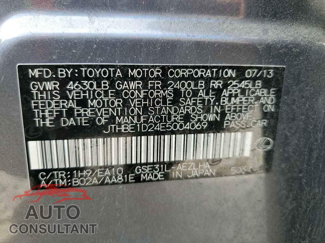 LEXUS IS 2014 - JTHBE1D24E5004069