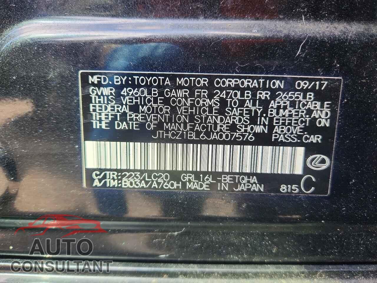 LEXUS GS 2018 - JTHCZ1BL6JA007576