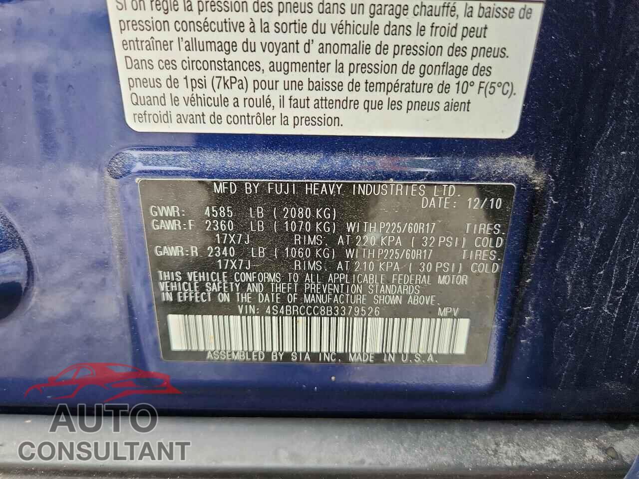 SUBARU OUTBACK 2011 - 4S4BRCCC8B3379526