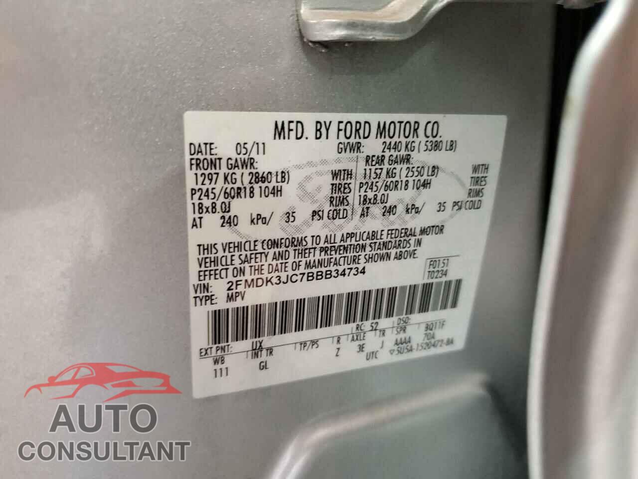 FORD EDGE 2011 - 2FMDK3JC7BBB34734
