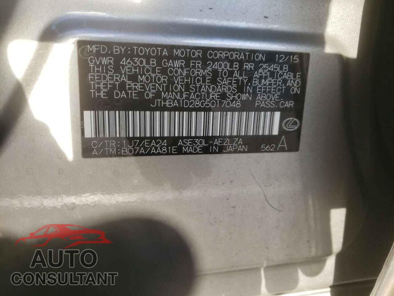 LEXUS IS 2016 - JTHBA1D28G5017048