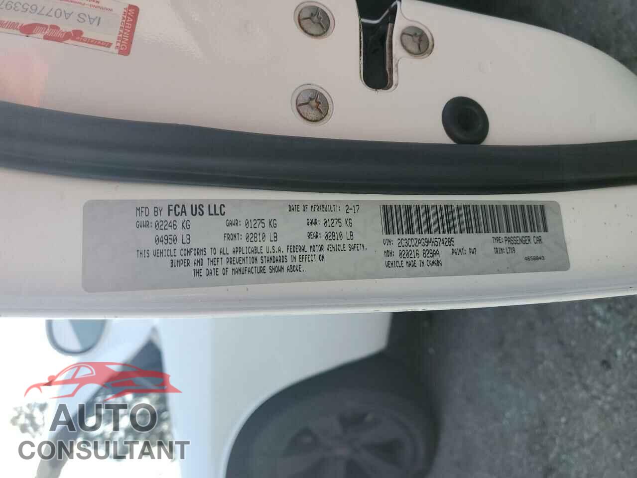 DODGE CHALLENGER 2017 - 2C3CDZAG9HH574285