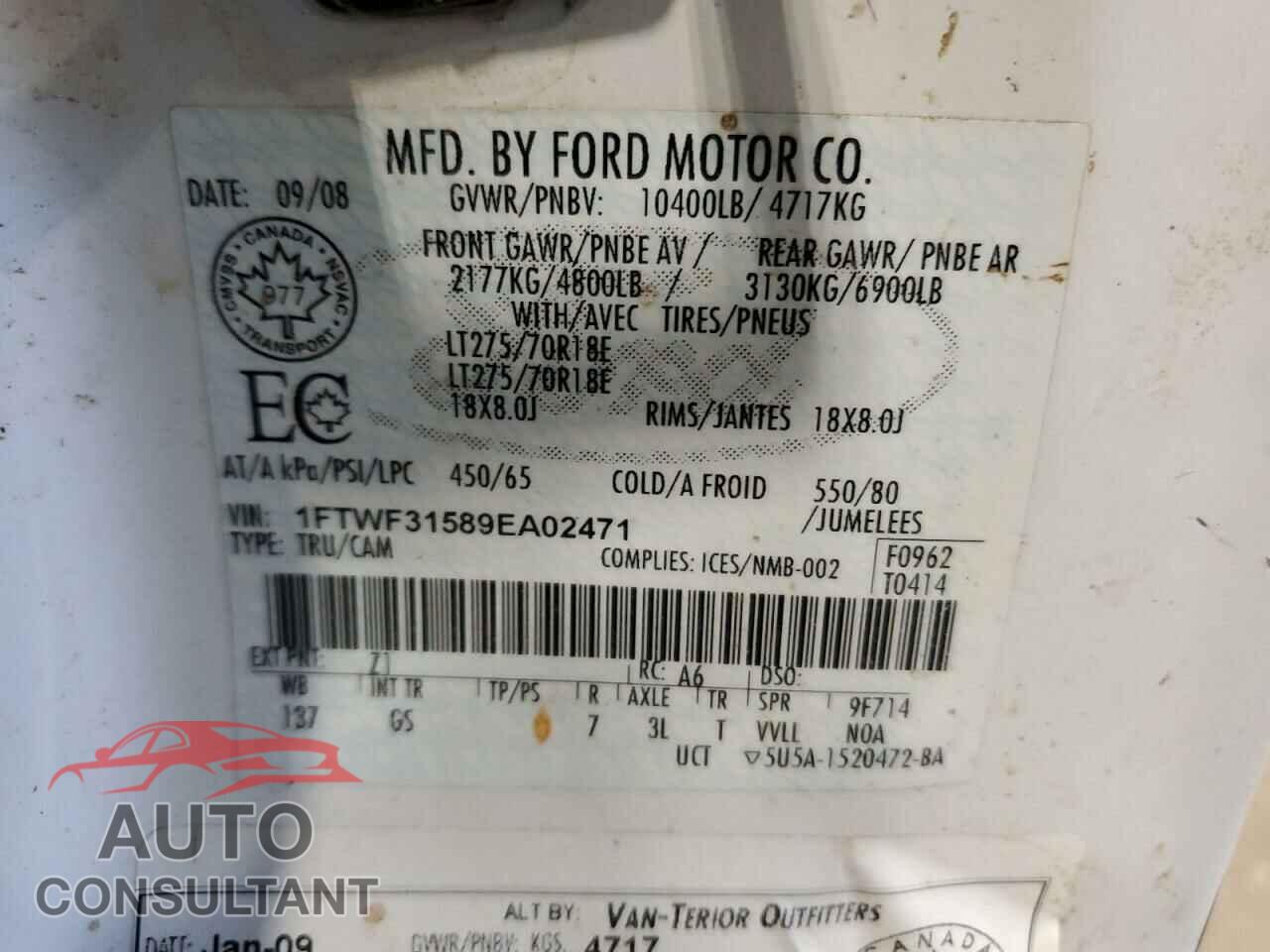 FORD F350 2009 - 1FTWF31589EA02471