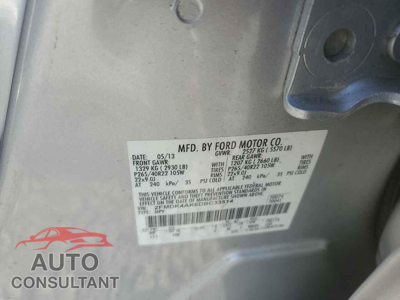 FORD EDGE 2013 - 2FMDK4AK6DBC33514