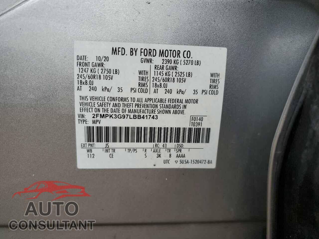 FORD EDGE 2020 - 2FMPK3G97LBB41743