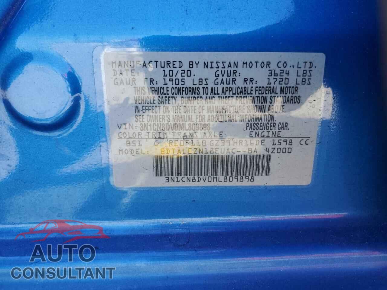 NISSAN VERSA 2021 - 3N1CN8DV0ML809898