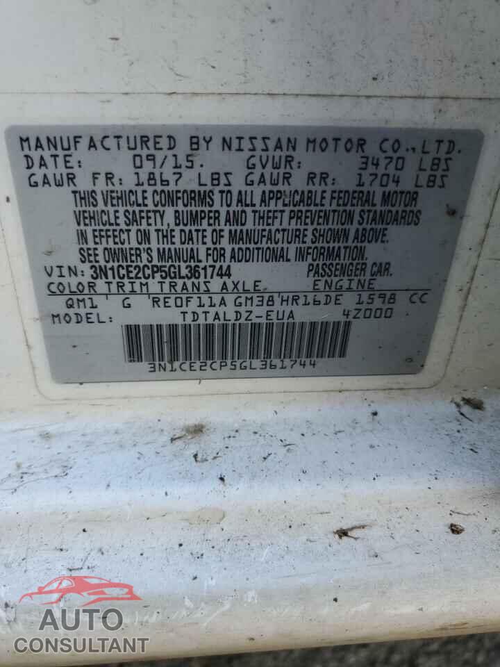 NISSAN VERSA 2016 - 3N1CE2CP5GL361744