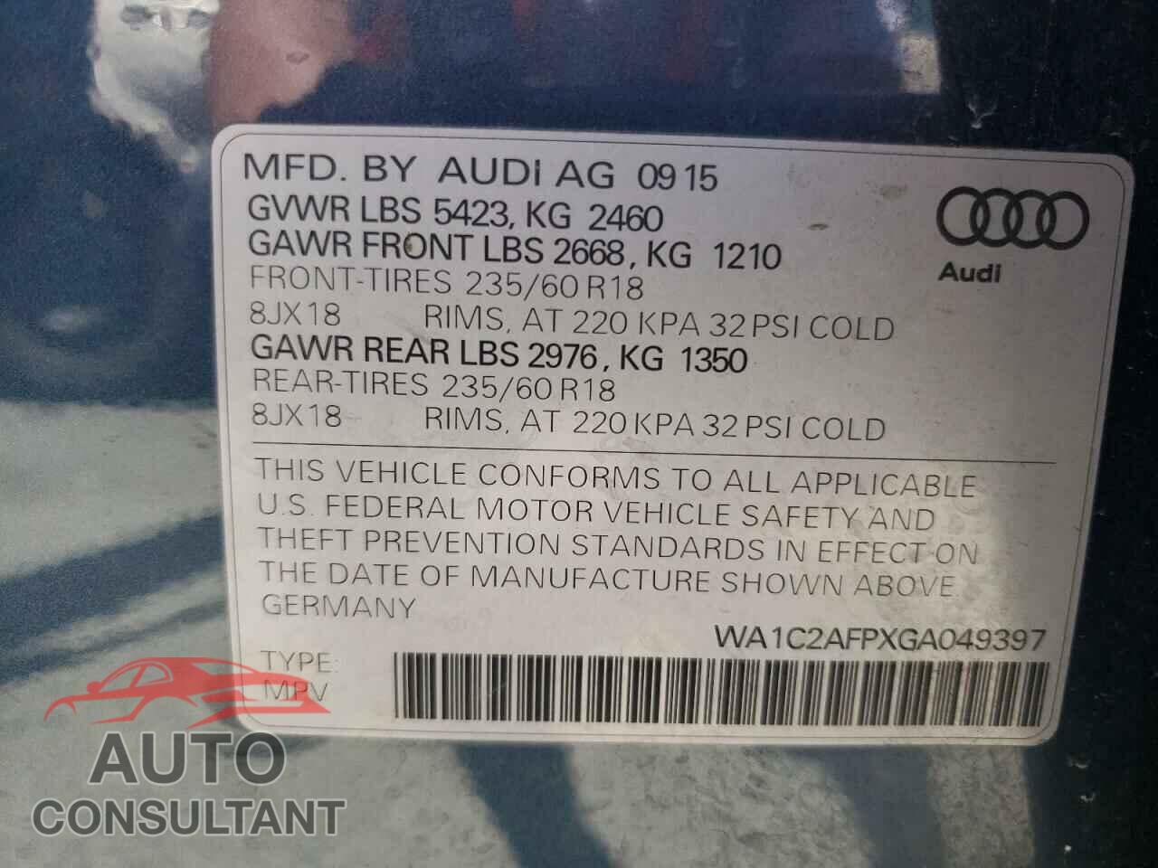 AUDI Q5 2016 - WA1C2AFPXGA049397