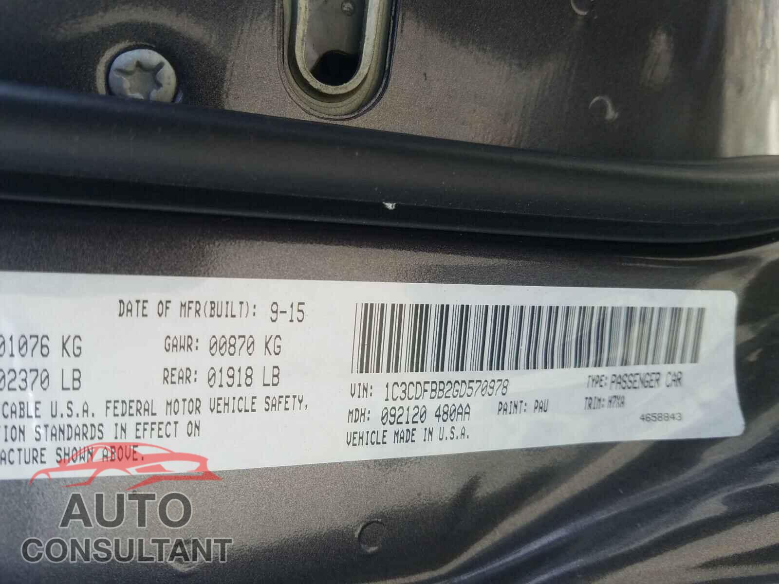 DODGE DART 2016 - 1C3CDFBB2GD570978