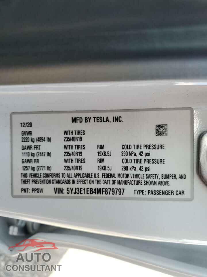 TESLA MODEL 3 2021 - 5YJ3E1EB4MF879797