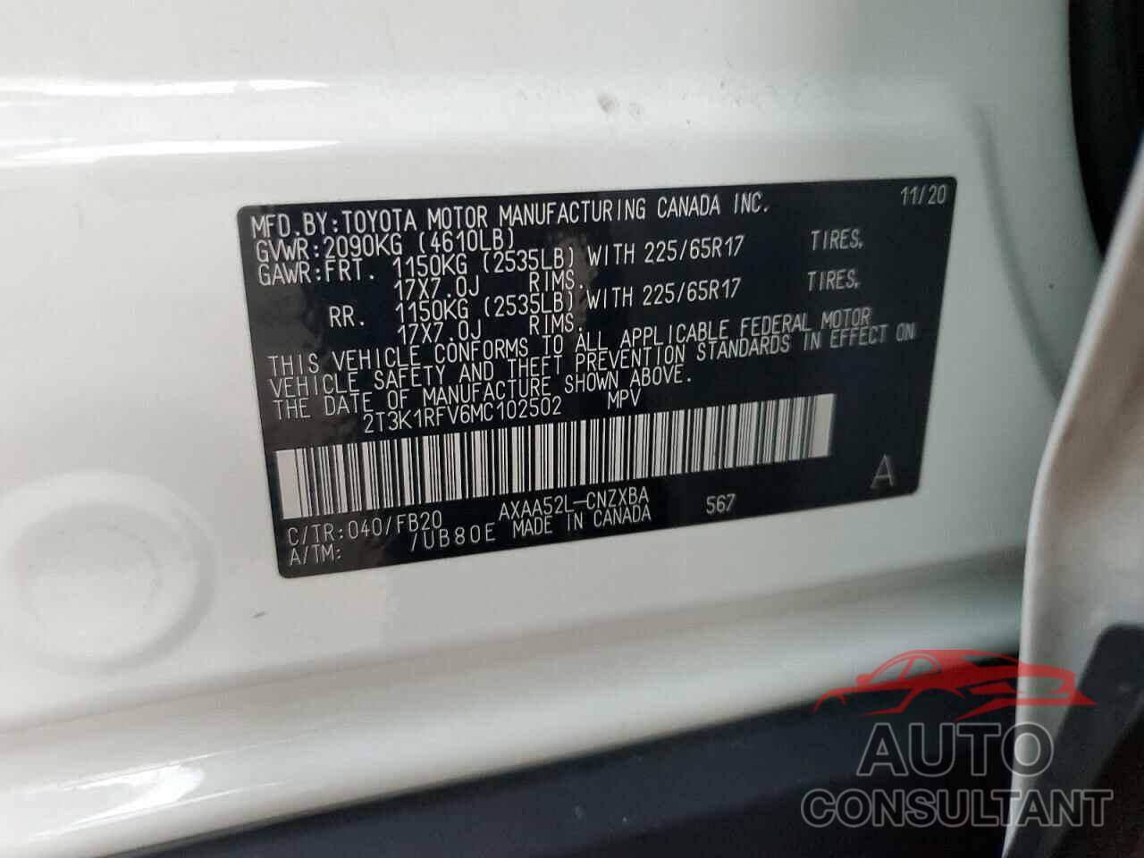 TOYOTA RAV4 2021 - 2T3K1RFV6MC102502
