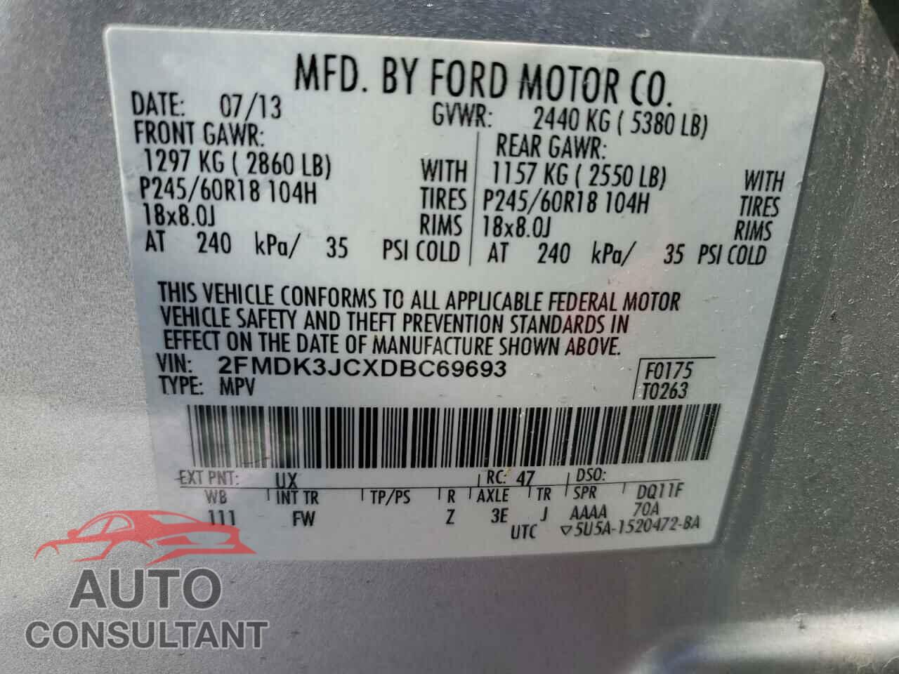 FORD EDGE 2013 - 2FMDK3JCXDBC69693
