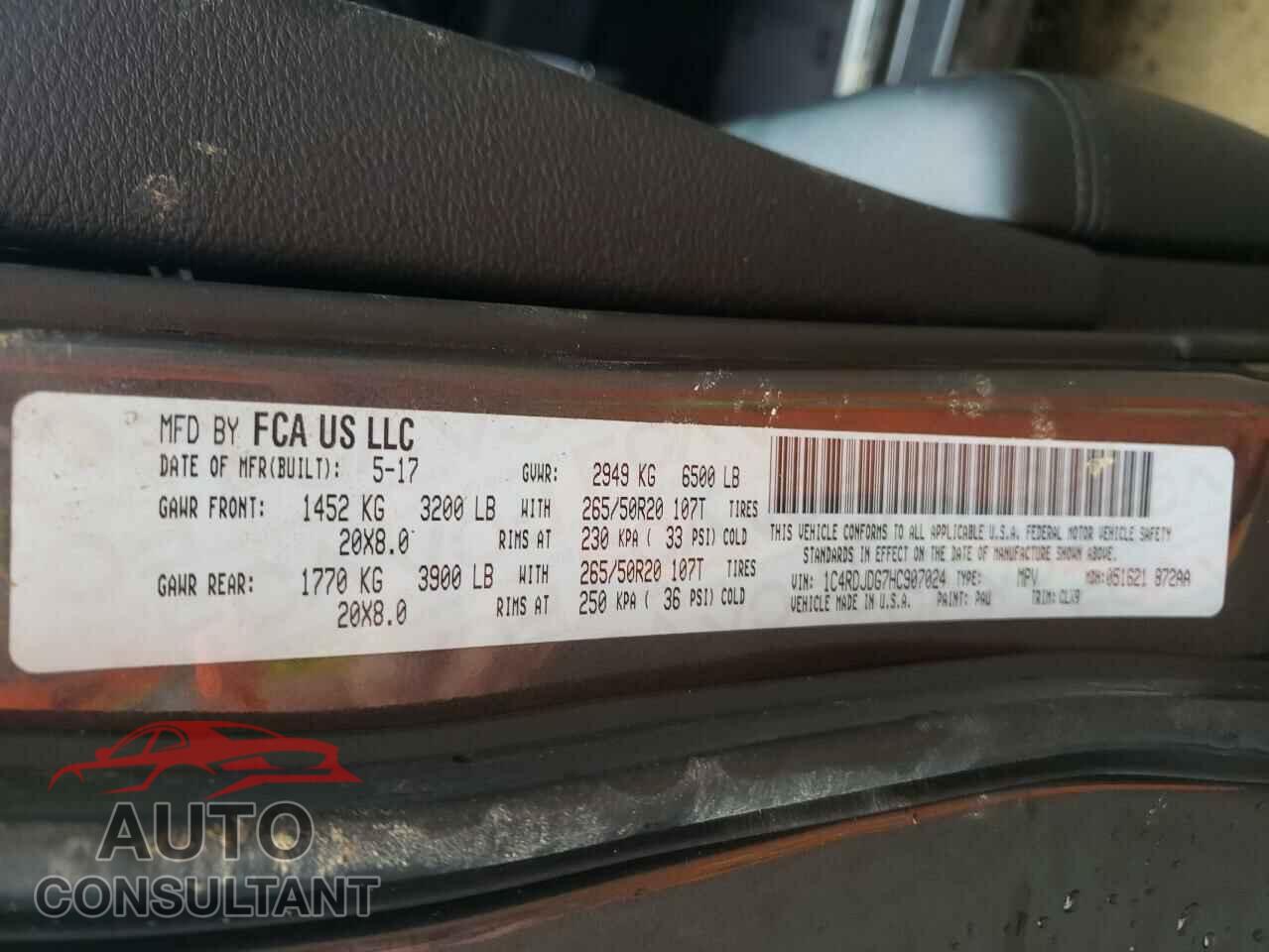 DODGE DURANGO 2017 - 1C4RDJDG7HC907024
