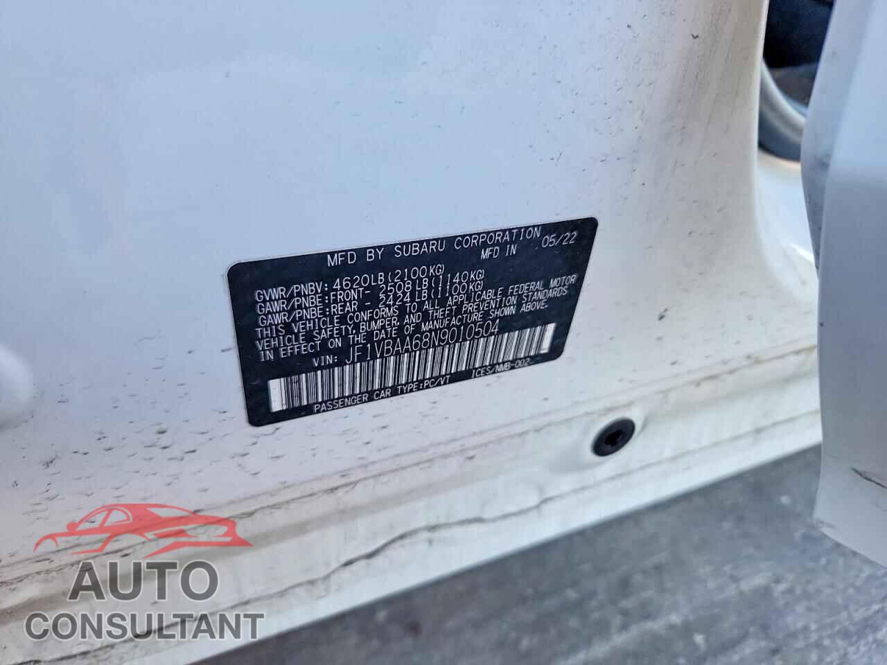 SUBARU WRX 2022 - JF1VBAA68N9010504