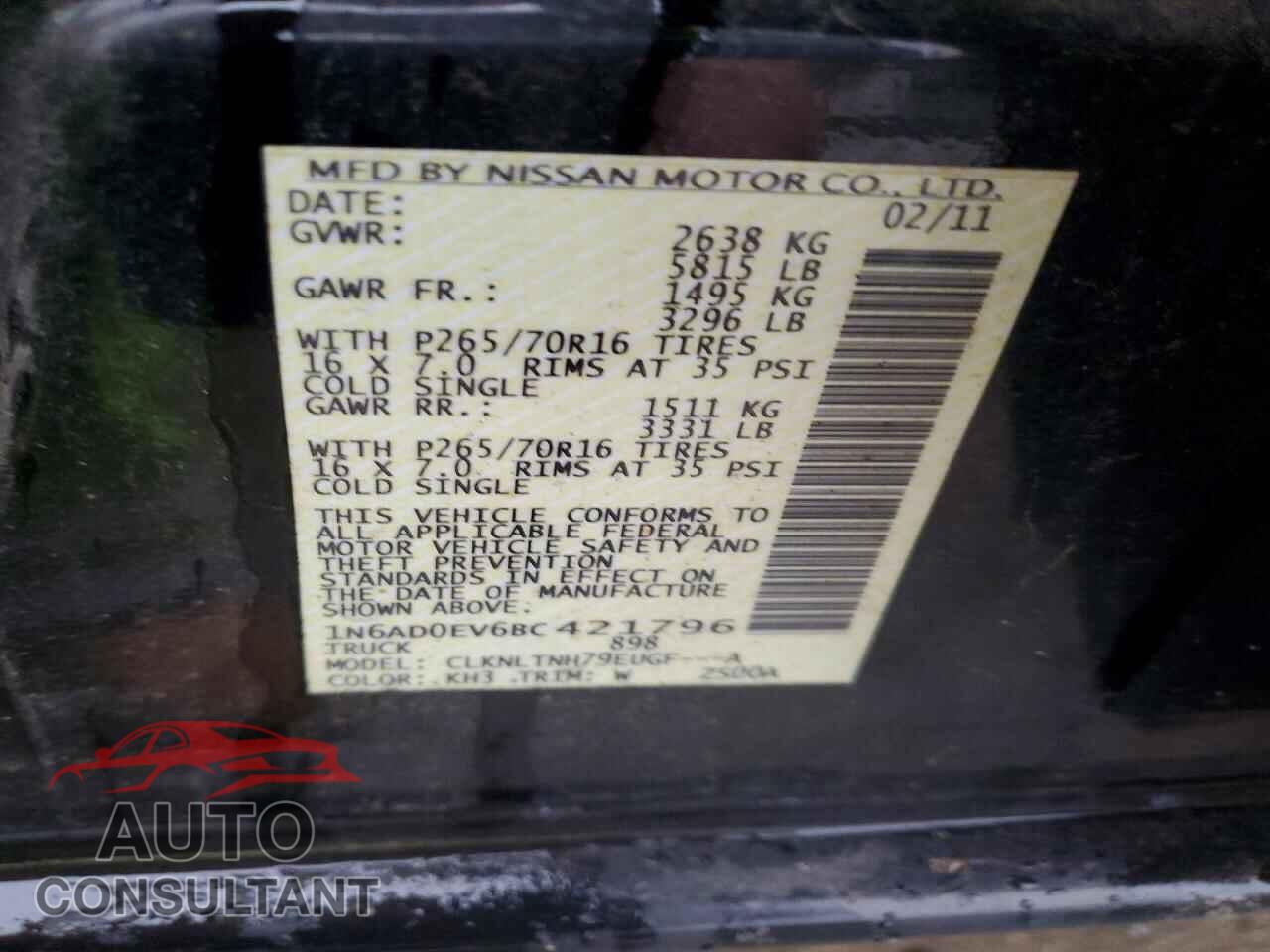 NISSAN FRONTIER 2011 - 1N6AD0EV6BC421796