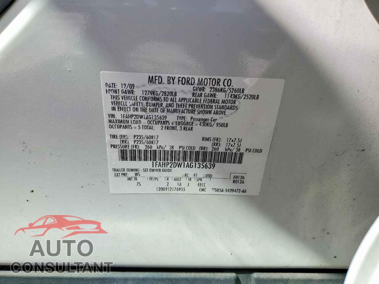 FORD TAURUS 2010 - 1FAHP2DW1AG135639