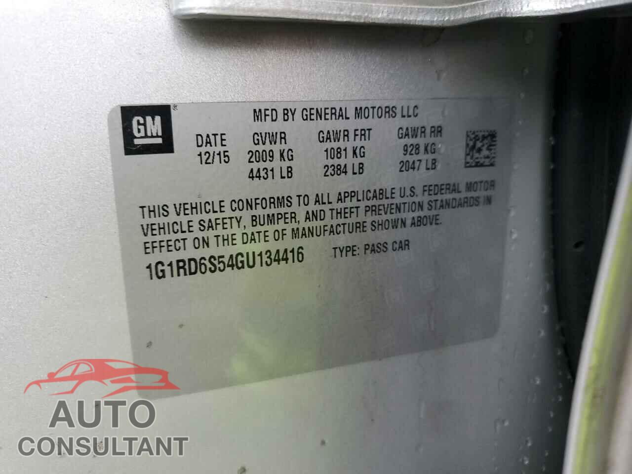 CHEVROLET VOLT 2016 - 1G1RD6S54GU134416