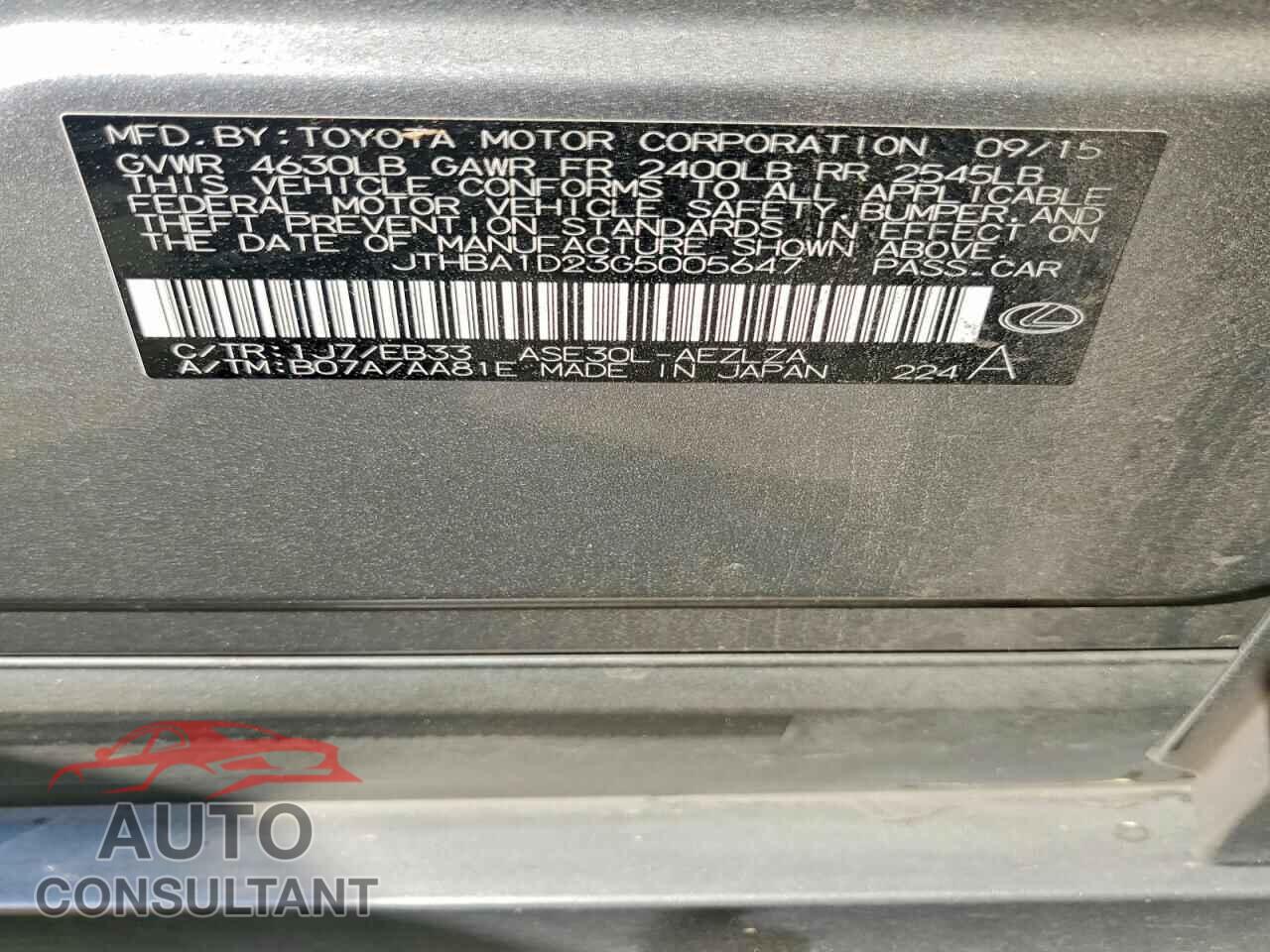 LEXUS IS 2016 - JTHBA1D23G5005647